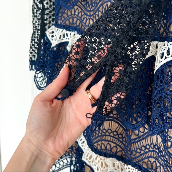 Self-Portrait Wave Guipure Mini Dress Navy US Size 4 - Picture 4 of 10